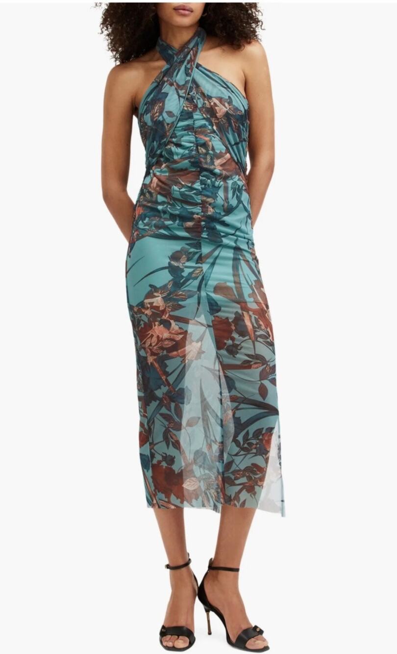 AllSaints Kaih Batu Lagoon Blue Floral Halter Dress US 8